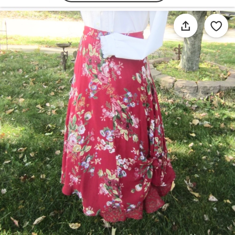 Vtg Reversible Floral Maxi‎ Skirt Asymmetrical Hem